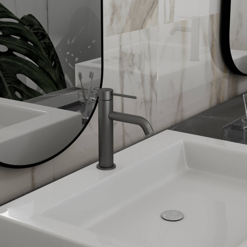 фотография смеситель для раковины city vbf-2c1gm, вороненая сталь