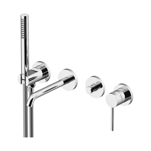 картинка GATTONI CIRCLE TWO Смеситель встраиваемый для ванны на 4 отв, с ручной лейкой с внутр.частью, цвет хром от магазина Сантехстрой