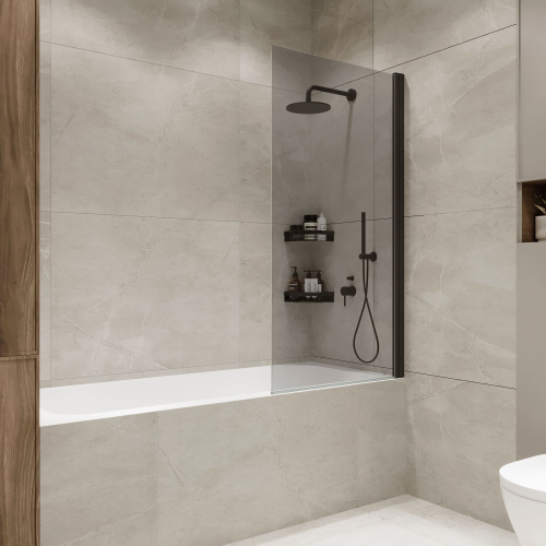 картинка Шторка на ванну распашная Terminus Ното 02 1500х700 проф.черный, тонированная от магазина Сантехстрой