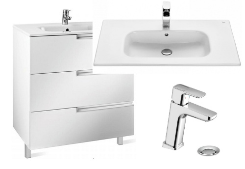 картинка Комплект SAN8: раковина Roca + тумба Roca + смеситель Ravak от магазина Сантехстрой