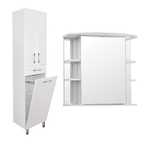 картинка Комплект Style Line белый пенал с бельевой корзиной и зеркальный шкаф Эко Стандарт (SAN10) от магазина Сантехстрой