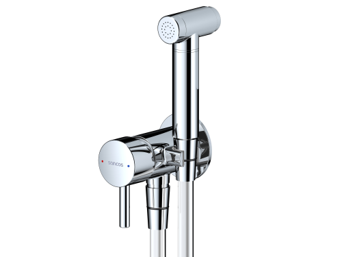 картинка Гигиенический душ SANCOS Atom со смесителем, c внутренней частью, цвет хром глянцевый, встраиваемый, настенный от магазина Сантехстрой