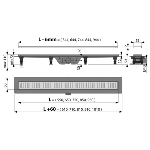 картинка Душевой лоток Alcadrain Simple с решеткой, хром (AG100401750) от магазина Сантехстрой