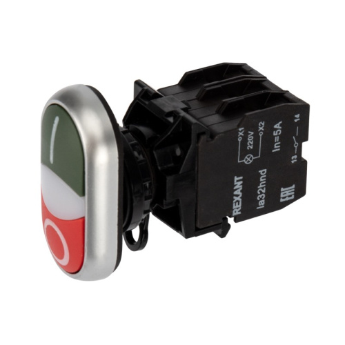 картинка Кнопка LA32 красно-зеленая «Пуск-Стоп» с подсветкой NO+NC от магазина Сантехстрой