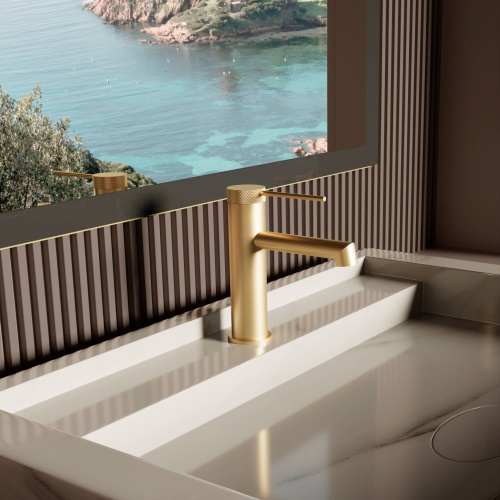 фотография смеситель для раковины rim vbf-2rm1bg, брашированное золото