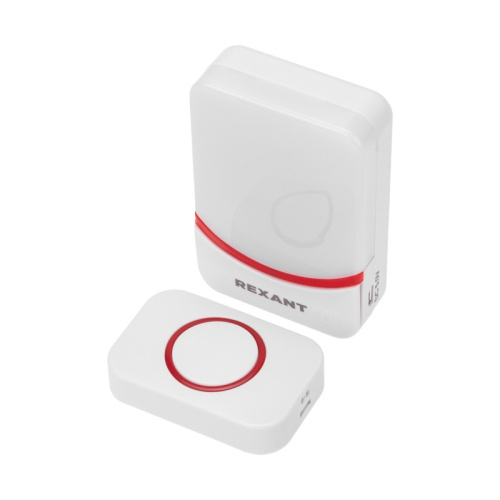 картинка Беспроводной дверной звонок c цифровым кодированием переливающийся 38 мелодий 150м IP44 (белый/красный) REXANT от магазина Сантехстрой