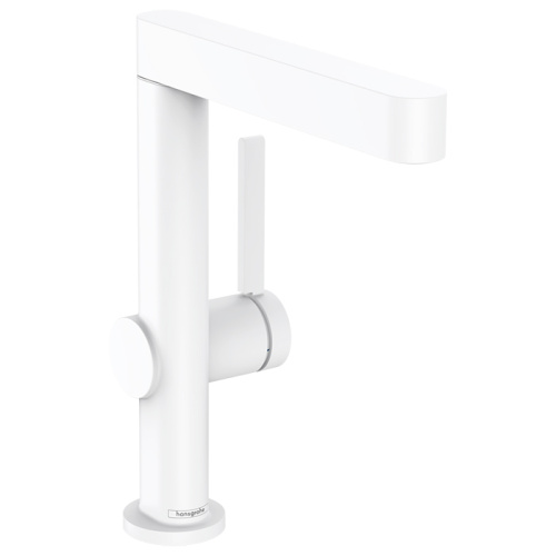 картинка HANSGROHE FINORIS Смеситель для раковины на 1 отверстие, однорычажный, с поворотным изливом, с донным клапаном, цвет белый матовый от магазина Сантехстрой