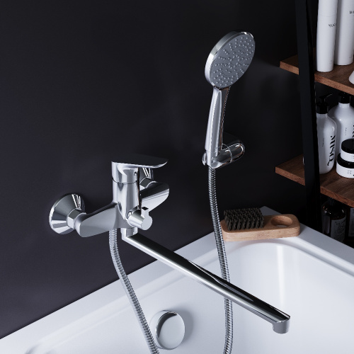 изображение 779500001 jupiter, смеситель для ванны и душа с универсальным изливом и душевым комплектом, хром