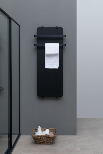 картинка Полотенцесушитель электрический Allen Brau Infinity 120x44 с рейлингом 2.0 и креплением, черный матовый от магазина Сантехстрой