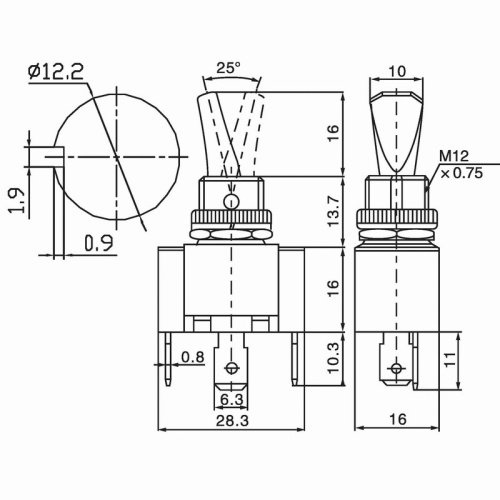картинка Тумблер 12V 30А (3c) ON-OFF однополюсный с красной LED подсветкой (ASW-07D-2) REXANT от магазина Сантехстрой