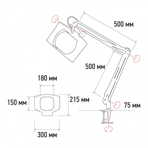 картинка Лупа на струбцине квадратная 5D с подсветкой,  150х180мм,  белая REXANT от магазина Сантехстрой