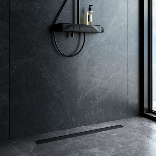 картинка W01SC-U11-080-04BM MasterFlow Трап для душа линейный универс затвор Tile 80см цвет черн мат от магазина Сантехстрой