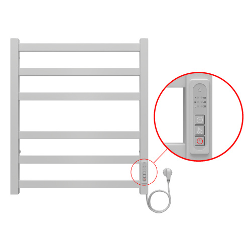 картинка Полотенцесушитель электрический AZARIO PALERMO 500/600 квадрат, 6 секций, диммер справа, белый (AZ83856W) от магазина Сантехстрой