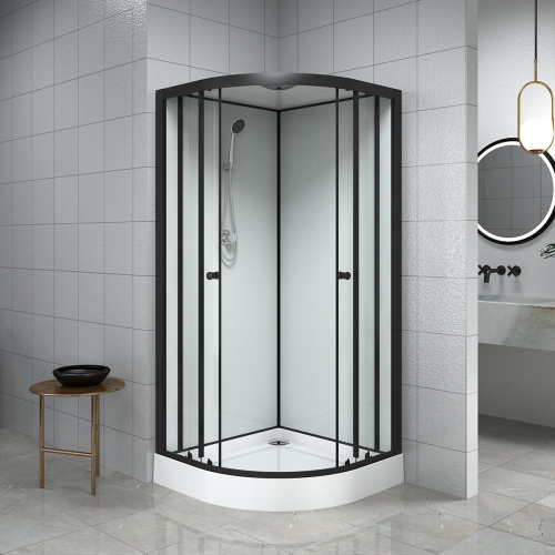 картинка Душевая кабина Loranto NEO 90x90x(190+15) с низким поддоном 15см, прозрачное закаленное стекло 5 мм, задниt стеклянные стенки белые, профиль черный-матовый (CS-22109) от магазина Сантехстрой