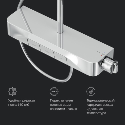 картинка F078F200 Func, душ. система: см-ль-полка д/душа с ТМС: душ.штанга, верхн. душ квадр., ручн.душ, хром от магазина Сантехстрой
