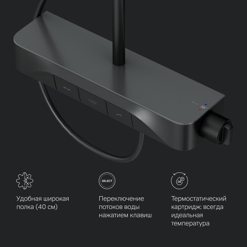 картинка F078F222 Func, душ. система: см-ль-полка д/душа с ТМС: душ.штанга, верхн. душ квадр., ручн.душ, черн от магазина Сантехстрой