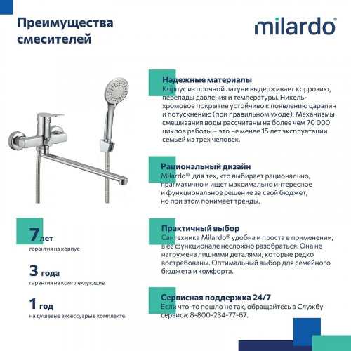 картинка Смеситель для ванны и душа Milardo Demi (DEMSB00M10) от магазина Сантехстрой