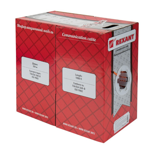 картинка Кабель витая пара F/UTP,  CAT 5e,  ZH нг(А)-HF,  4PR,  24AWG, INDOOR, SOLID,  оранжевый,  305 м,  REXANT от магазина Сантехстрой