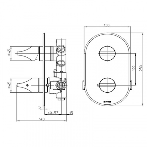 картинка BOSSINI APICE Смеситель для душа встраиваемый, термостатический, с переключателем на 2-5 положений, внешняя часть, цвет черный матовый от магазина Сантехстрой