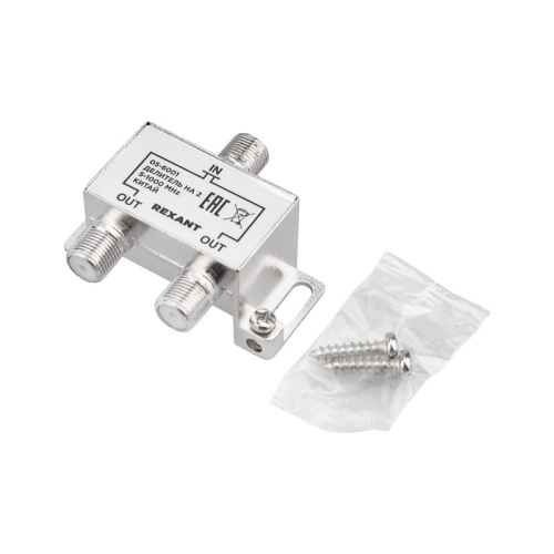 картинка Делитель ТВ х 2 под F-разъем для эфирного телевидения 5-1000МГц REXANT от магазина Сантехстрой