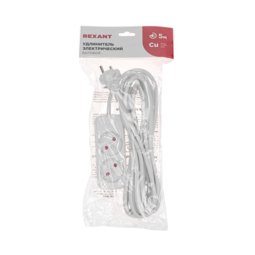 картинка Удлинитель STANDARD 2 гнезда,  5м,  2х1,0мм²,  б/з,  белый REXANT от магазина Сантехстрой