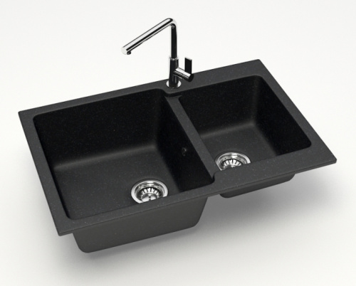 картинка Кухонная мойка AZARIO Grand 765х500х190 двойная, искусственный мрамор, цвет Черный (CS00079903) от магазина Сантехстрой