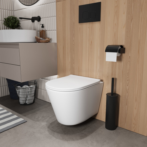 картинка Унитаз подвесной Grossman GR-4477MSQ (485х360х330) безободковый,смыв торнадо,белый матовый с тонкой крышкой,микролифт,1 место от магазина Сантехстрой