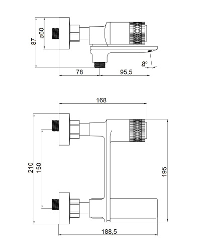 фото orange push m01-100cr смеситель для ванны/душа с кнопочным управлением