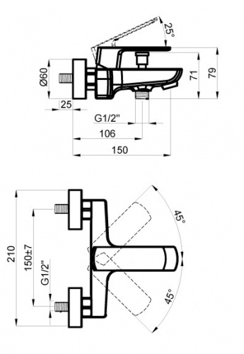 фото смеситель azario atri для ванны с коротким изливом, хром (az-15960501)