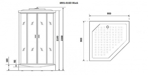 картинка Душевая кабина Niagara Premium 90x90 NG-6901-01GD Black с гидромассажем от магазина Сантехстрой
