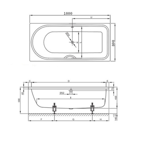 картинка BETTE Ocean Ванна с шумоизоляцией 180х80х45, перелив сзади (для удлиненного слива-перелива) от магазина Сантехстрой