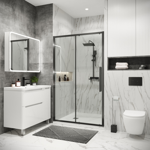 картинка Дверь в нишу 100.K33.02.140.42.00 Cosmo (140*195) графит сатин, стекло прозрачное, 1 место от магазина Сантехстрой