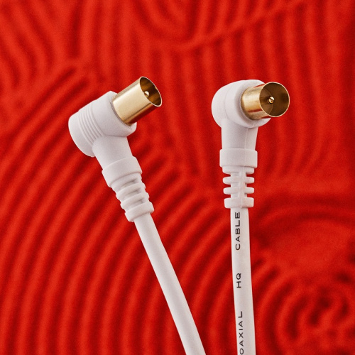 картинка Шнур ТВ штекер - ТВ штекер,  угловой,  длина 1,5 метра,  белый REXANT от магазина Сантехстрой