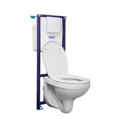 картинка ПЭК Santeri Альфа комплект унитаза с инсталляцией, белая кнопка смыва (1.3815.9.S00.00B.2) от магазина Сантехстрой