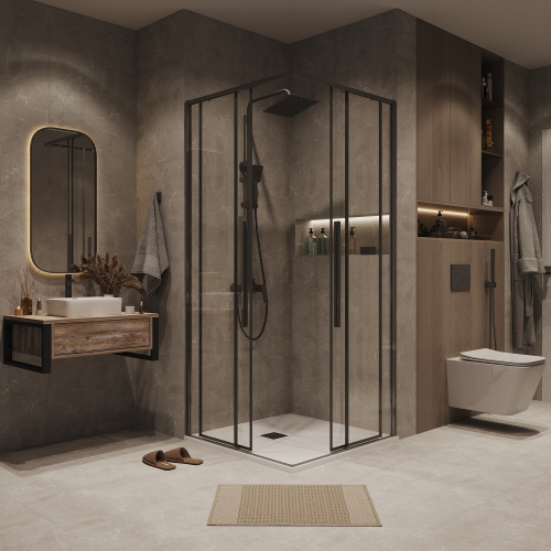 картинка Душевая перегородка 1/2 Grossman Galaxy 1/2.K33.01.10.42.00 (100х195) графит сатин,стекло прозрачное, 1 место от магазина Сантехстрой