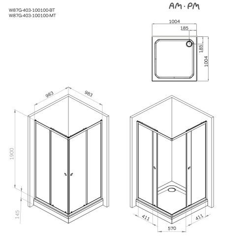 картинка W87G-403-100100-MT Sunny душ огражд квадратн, раздвижн двери 100x100 серебро,стекло прозрачн от магазина Сантехстрой