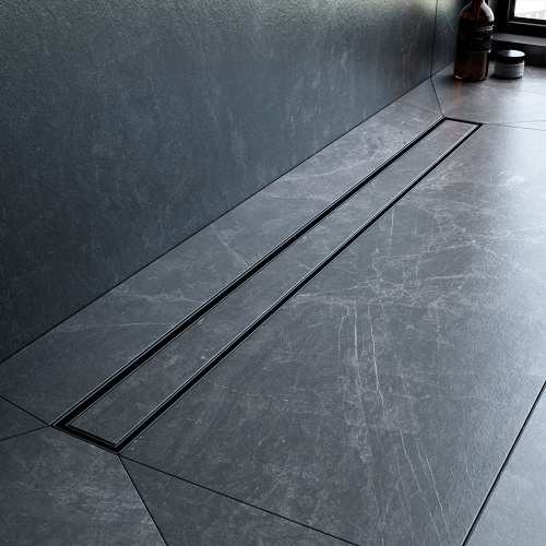 картинка W01SC-U11-090-04BM MasterFlow Трап для душа линейный универс затвор Tile 90см цвет черн мат от магазина Сантехстрой