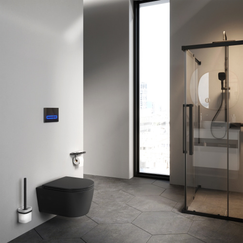 картинка C8F1700MBSC Func подвесной унитаз 49 см FlashClean с сиденьем микролифт, черн мат от магазина Сантехстрой