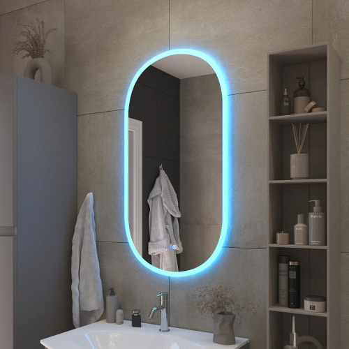 картинка Зеркало Cezares Ellisse 55 CZR-SPC-ELS-550-1050-RGB-TCH с подсветкой с сенсорным выключателем и функцией памяти от магазина Сантехстрой