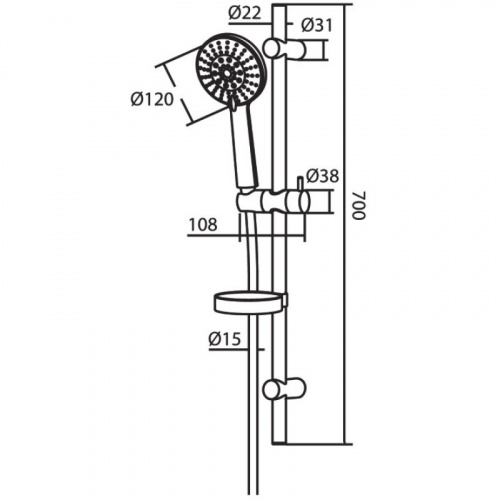 картинка 914100000 Palace One душевой комплект: ручной душ d - 120 мм, 5 функций, штанга, мыльница, шт от магазина Сантехстрой
