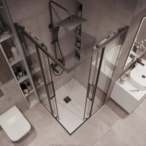 картинка Душ.ограждение 300.K33.02.8080.42.00 Cosmo (80*80*195) квадрат,раздвижн,графит сатин,стекло прозрач от магазина Сантехстрой