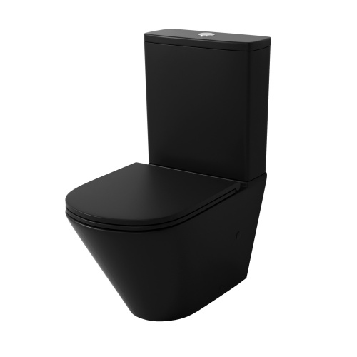 картинка Унитаз напольный Grossman GR-4449BMSQ (670*380*850) безободковый,черный матовый с тонкой крышкой, микролифт,смыв торнадо,2 места от магазина Сантехстрой