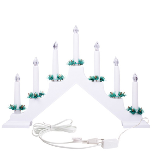 картинка Новогодняя горка 7 свечек,  цвет корпуса: Белый,  цвет свечения: ТЕПЛЫЙ БЕЛЫЙ от магазина Сантехстрой