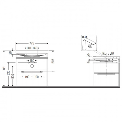 картинка Duravit Happy D.2 Plus Консоль напольная с умывальником 775х490х850 мм, с 1 отв под смесит, 1 полка, выпуск, цвет белый глянцевый от магазина Сантехстрой