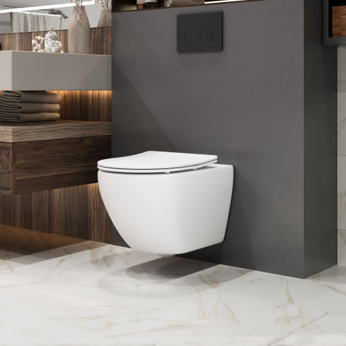 картинка Унитаз подвесной Grossman GR-4457MSQ (520х360х320) безободковый,смыв торнадо,белый матовый с тонкой крышкой,микролифт,1 место от магазина Сантехстрой