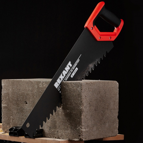 картинка Ножовка по пенобетону 500мм,  защитное покрытие,  твердосплавные напайки на зубья,  двухкомпонентная рукоятка REXANT от магазина Сантехстрой