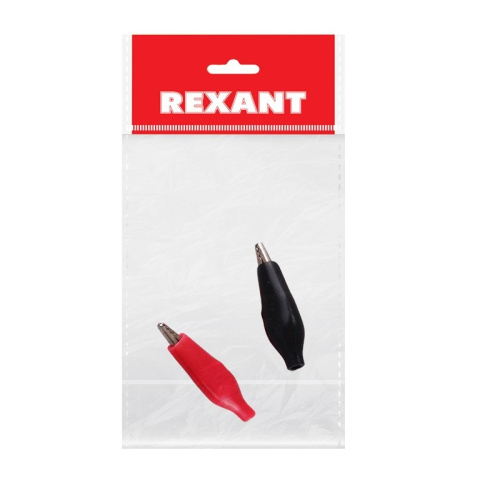 картинка Зажим крокодил в изоляторе REXANT,  длина 46 мм,  ток 5A,  2 шт. ,  пакет БОПП от магазина Сантехстрой