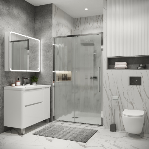 картинка Дверь в нишу Grossman Cosmo 100.K33.02.110.10.02 (110х195) хром,стекло шиншилла,раздвижная, 1 место от магазина Сантехстрой