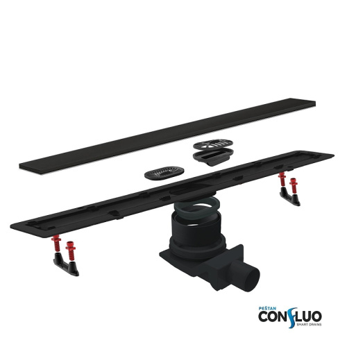 картинка Душевой лоток Pestan Confluo Frameless Line 650 Black Matte 13701320 с решеткой Черный матовый / полая под плитку от магазина Сантехстрой