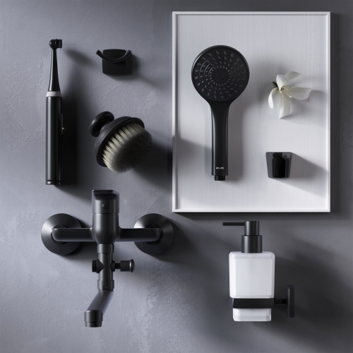 фото f90a90122 gem, смеситель д/ванны/душа, излив 325 мм, душевой набор, черн, шт